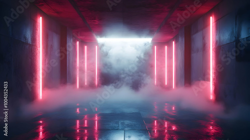 Futuristic Neon Tunnel with Smoke - 3D Illustration