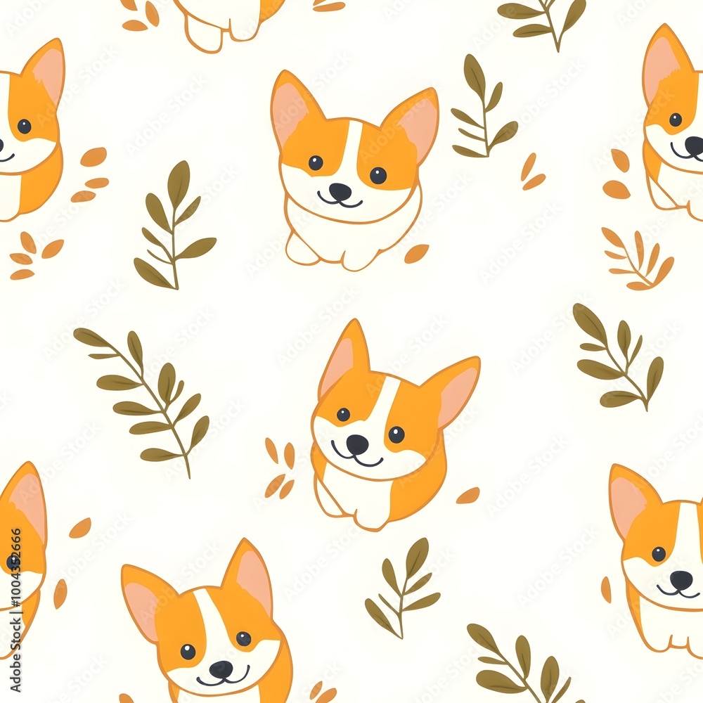 Obraz premium Corgi-dog with seamless pattern