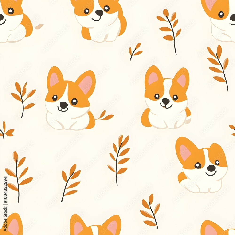 Fototapeta premium Corgi-dog with seamless pattern