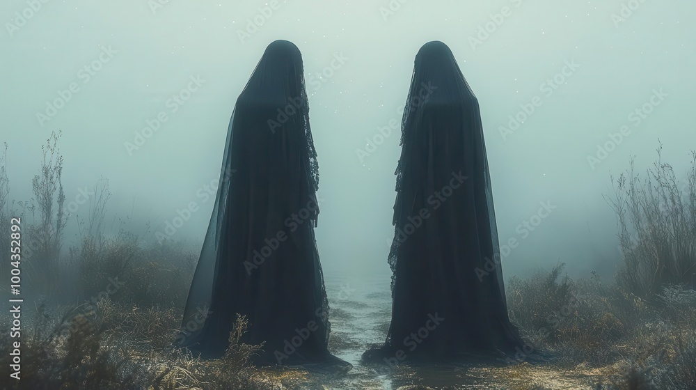 twins representing gemini shrouded in gothic black dresses enveloped in shadows under a starry night sky embodying the duality of their nature twins representing gemini shrouded in gothic black dresses enveloped in shadows under a starry night sky embodying the duality of their nature