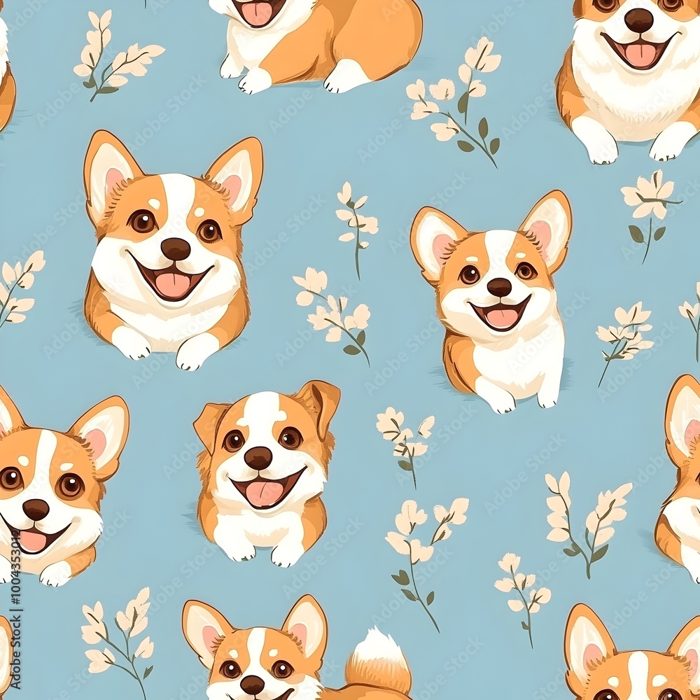 Obraz premium Corgi-dog with seamless pattern