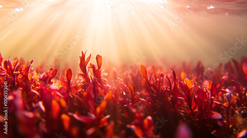 Underwater Macro Shot of Red Algae Rich in Astaxanthin with Deep Red Coloration and Texture