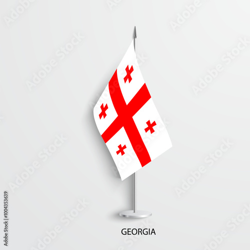 Georgia table flag on light grey background. Georgia desk flag isolated on grey background.	