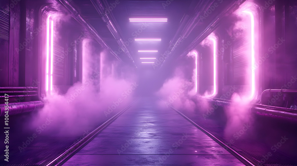 Purple Neon Lights in a Futuristic Corridor 3D Illustration Purple Neon Lights in a Futuristic Corridor 3D Illustration