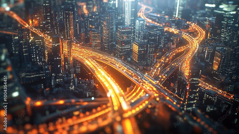 Aerial view of a vibrant city traffic at night. Aerial view of a vibrant city traffic at night.