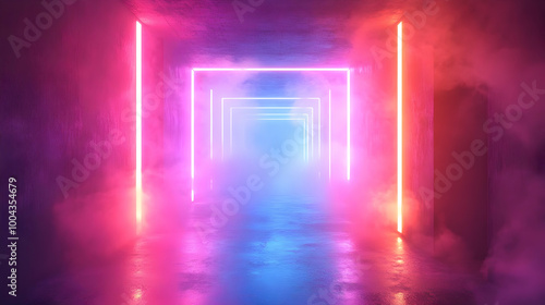 Wallpaper Mural Neon Lights Corridor 3D Illustration Torontodigital.ca