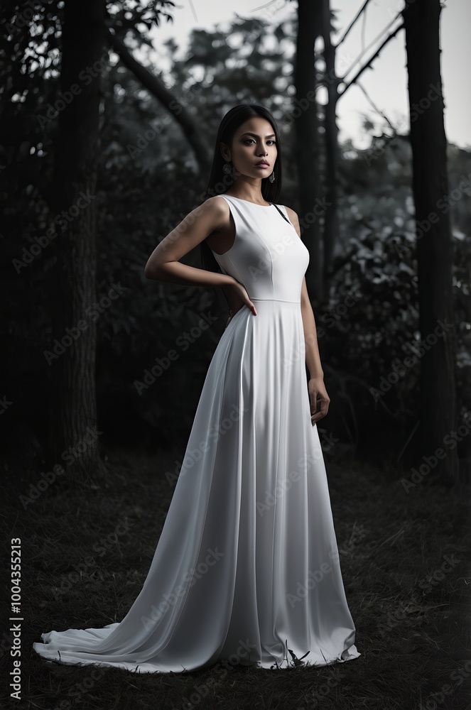Woman standing against dark textured background. Light complexion and dark hair in elegant updo. Subdued and moody photo. Woman standing against dark textured background. Light complexion and dark hair in elegant updo. Subdued and moody photo.