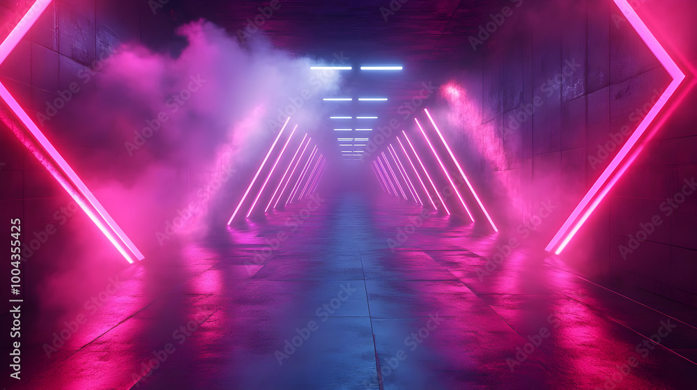 Neon Lights in a Futuristic Tunnel 3D Illustration Neon Lights in a Futuristic Tunnel 3D Illustration
