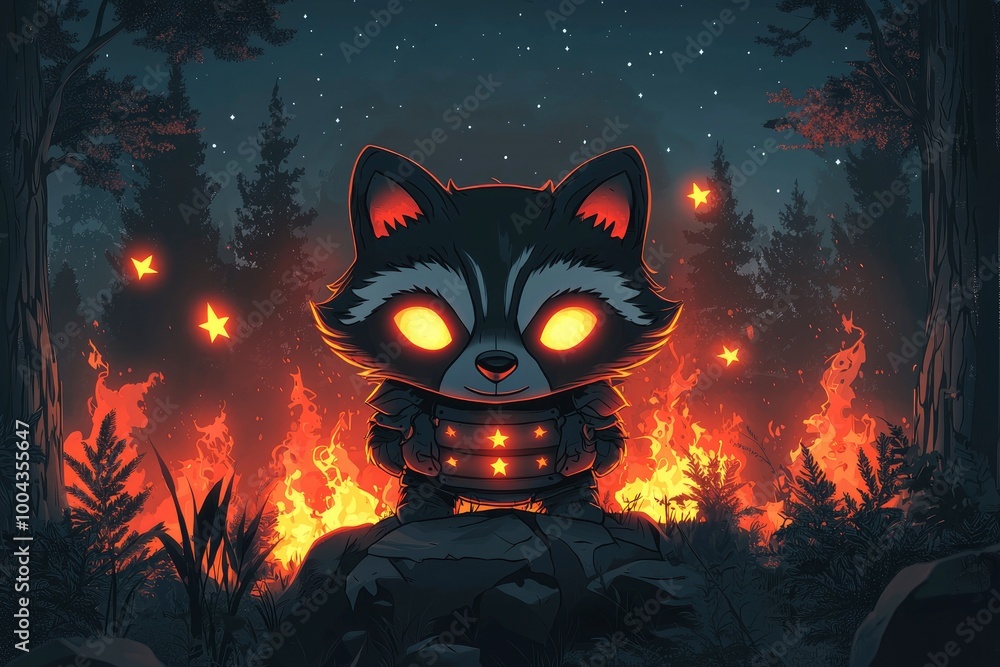 Raccoon in the Forest with a Glowing Star Raccoon in the Forest with a Glowing Star