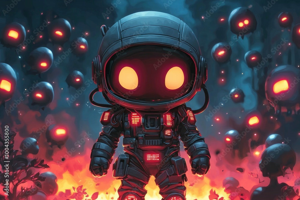 Astronaut with Glowing Eyes in a Surreal Landscape Astronaut with Glowing Eyes in a Surreal Landscape