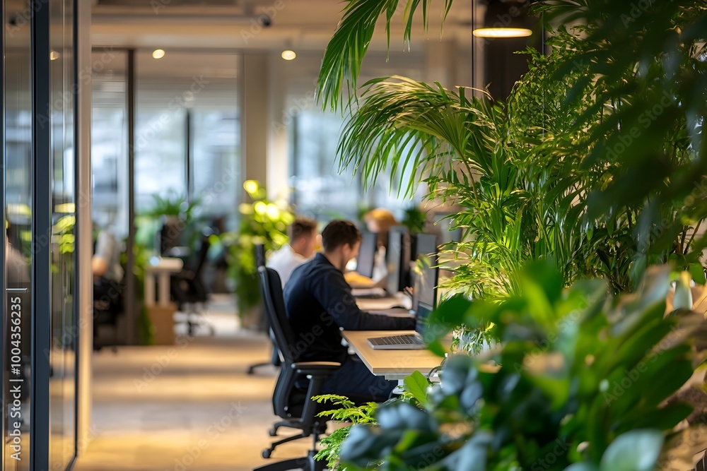 Bright and Sustainable Open Space Office Interior with Team Bright and Sustainable Open Space Office Interior with Team