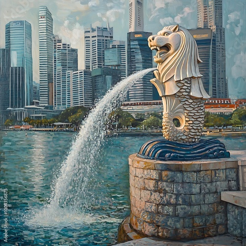 Merlion statue and cityscape singapore picture