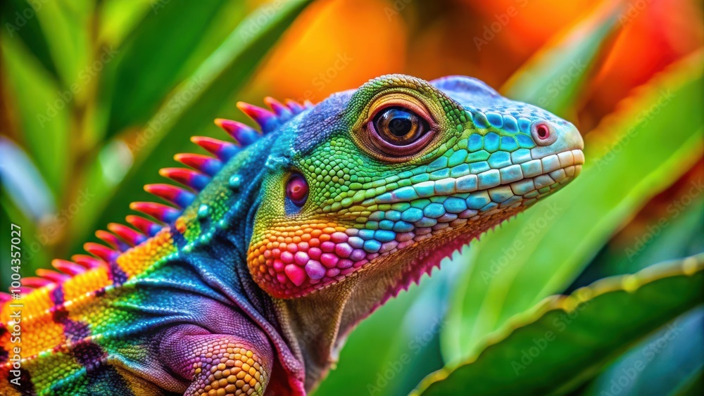 Fototapeta premium Vibrant and Colorful Lizard in a Tropical Setting with Bright and Eye-Catching Colors