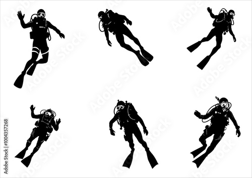 Scuba Diver Silhouettes in Underwater Exploration Poses