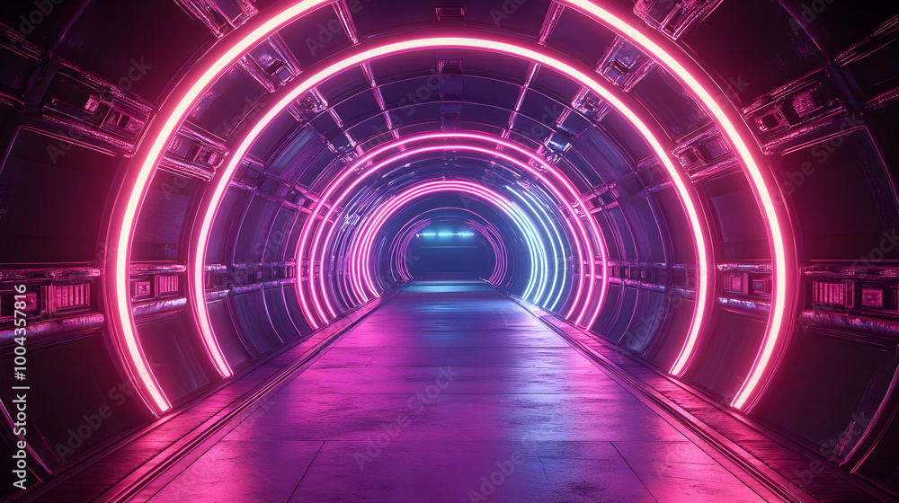 Neon Lights in a Futuristic Tunnel 3D Illustration Neon Lights in a Futuristic Tunnel 3D Illustration
