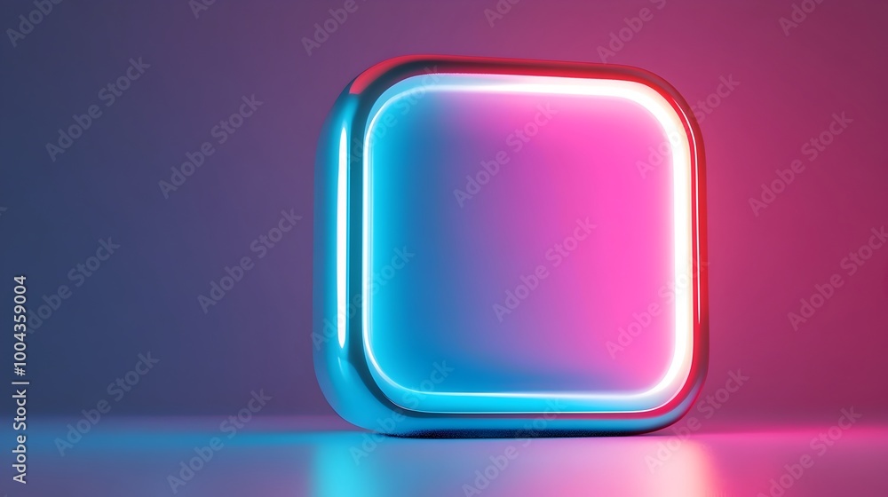 Glowing Neon Geometric Cube in Digital Abstract Background Glowing Neon Geometric Cube in Digital Abstract Background