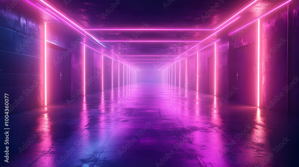 Neon Lights Corridor 3D Illustration Neon Lights Corridor 3D Illustration
