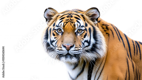 Tiger in outdoor enclosure with stern expression.