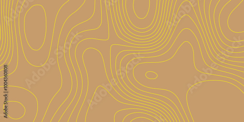 Topographic linear background for design yellow lines contour map seamless pattern geographic mountain relief, topographic map like lines trendy color modern background and texture.