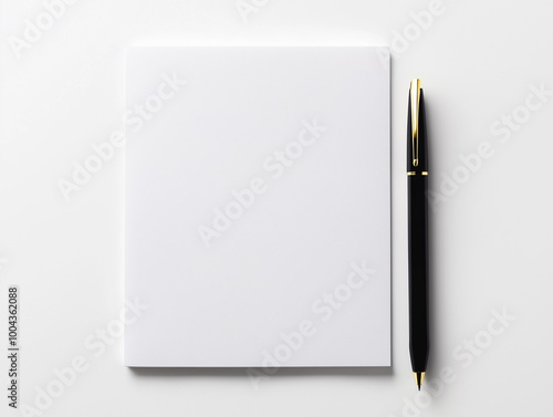 A pen sits on top of a blank sheet of paper