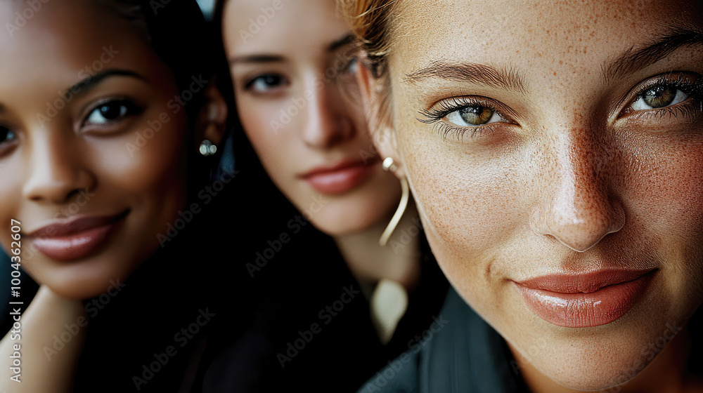 Three women of different backgrounds share a joyful moment, symbolizing diversity and unity in modern society with their expressions of genuine happiness. Three women of different backgrounds share a joyful moment, symbolizing diversity and unity in modern society with their expressions of genuine happiness.