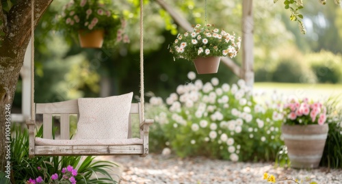 Wooden Swing in a Garden Setting