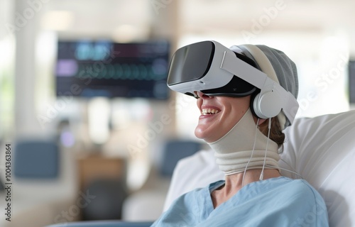 Woman Enjoying Virtual Reality Experience While Relaxing Indoors