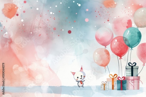 Watercolor Balloons and Gift