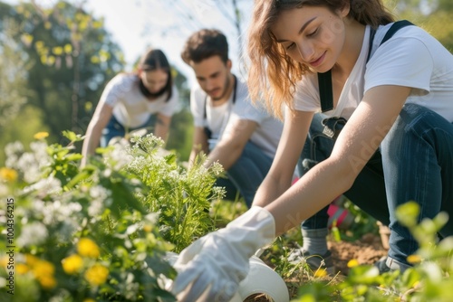 Volunteering wearing blank white gardening outdoors nature.