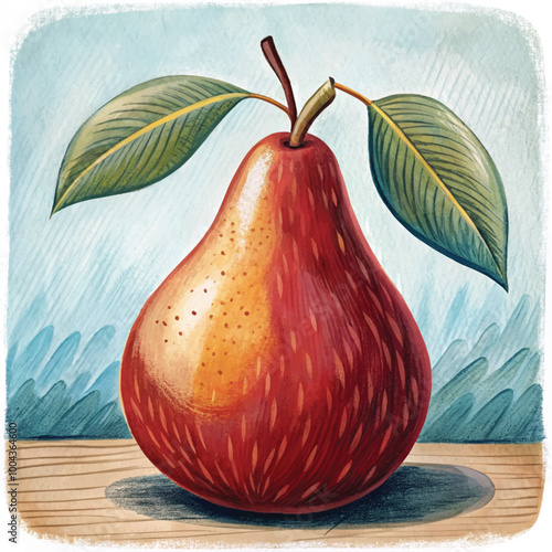 Golden pear with delicate textures in watercolor style