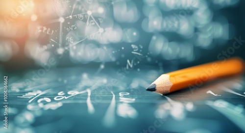 Pencil Placed on Blue Graph Paper With Mathematical Equations in Bright Lighting