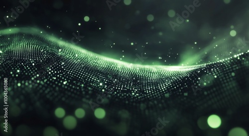 Abstract digital background with green particles and light effects
