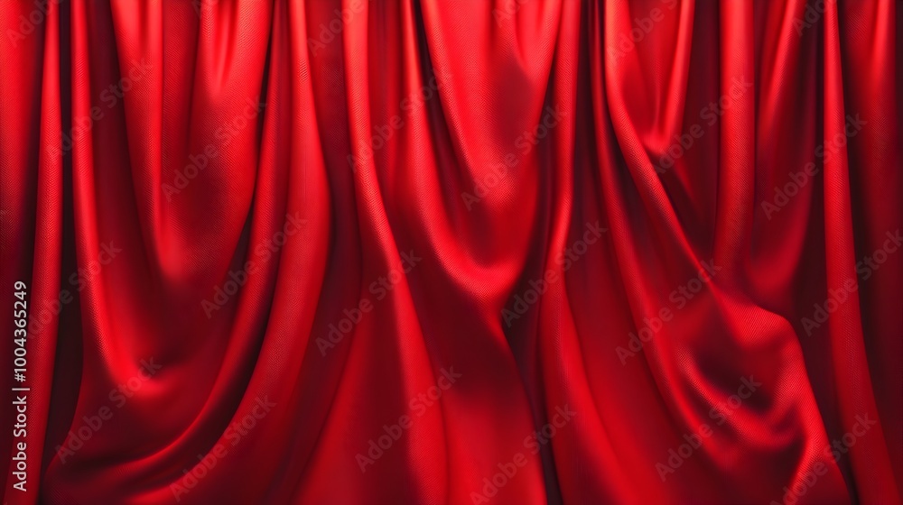 Fototapeta premium Vibrant Red Satin Curtain Backdrop with Elegant Folds and Drapes for Theatrical or Cinematic Scenes