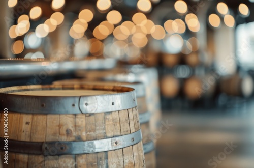 Wooden Barrel on Table in Cozy Restaurant With Warm Lighting