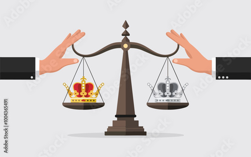 Hands holding balanced scales