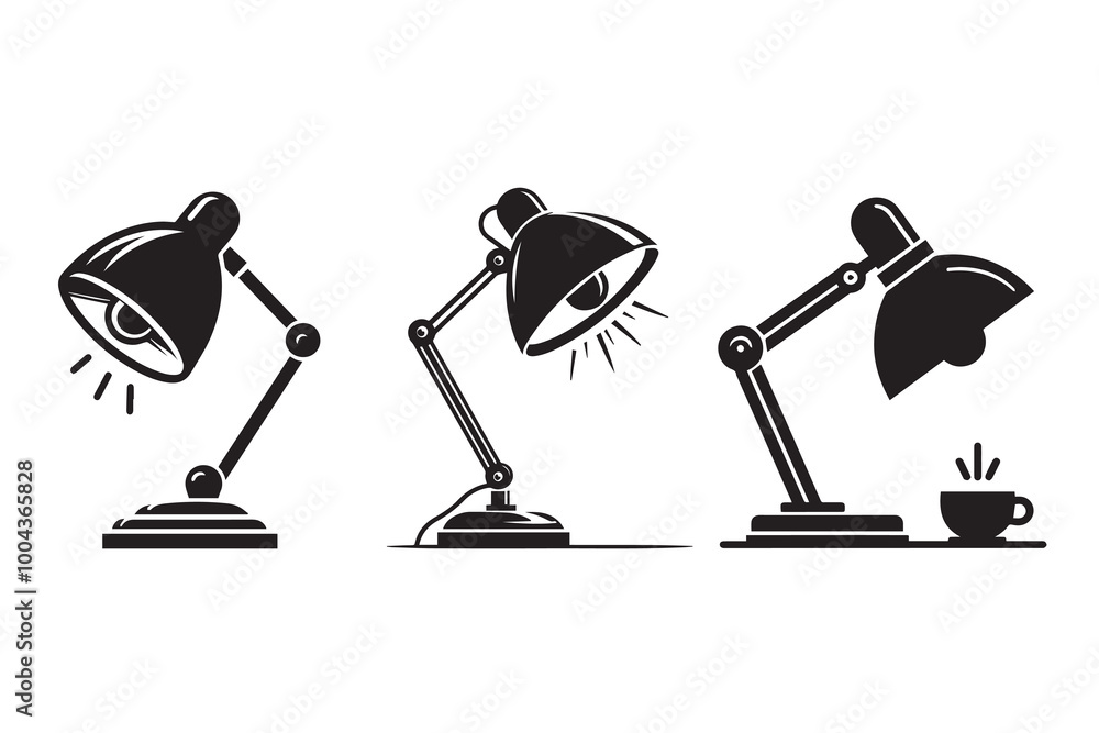 Table lamp for Desk Study Flat silhouette Illustration Design Table lamp for Desk Study Flat silhouette Illustration Design