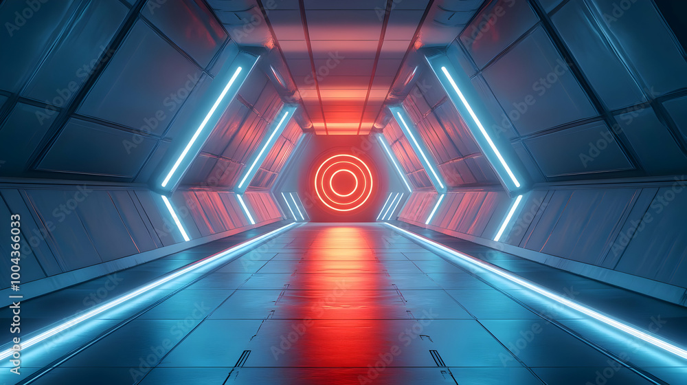 Futuristic Neon Tunnel 3D Render Futuristic Neon Tunnel 3D Render