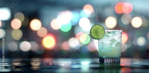 Margarita Cocktail on a Bar Top During Sunset in a City