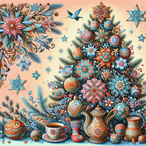 Wallpaper Mural pattern with a Christmas tree	 Torontodigital.ca