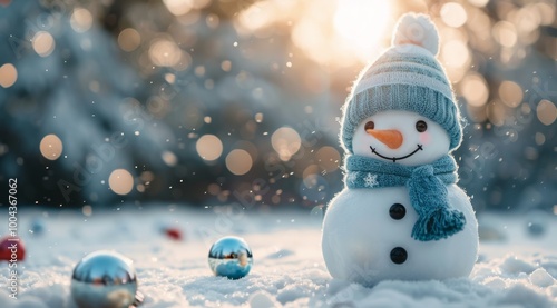 Smiling Snowman in Winter Wonderland