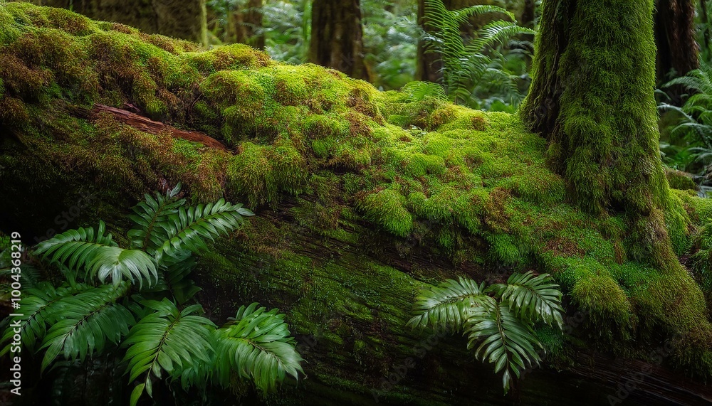 Obraz premium Lush green moss covers a fallen log.