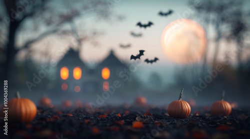 Bats Flying Under Full Moon on Halloween Night