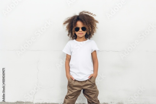 Cute boy wearing white blank t-shirt