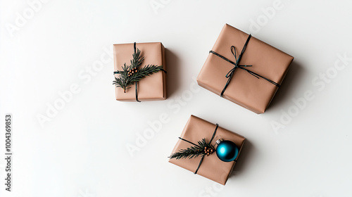 christmas gift box on white color background with shades minimalist concept, greeting inviting card