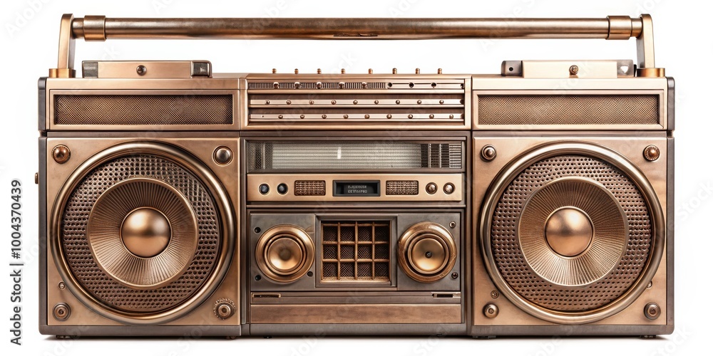 Fototapeta premium Bronze boombox vintage retro music player render isolated object for design