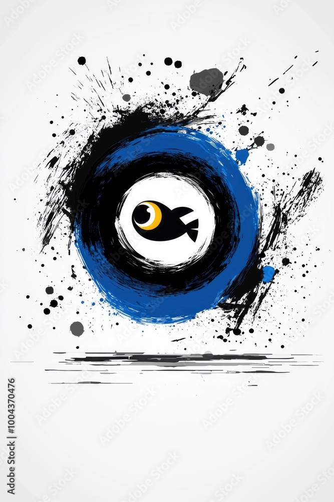 Fotografie Abstract Blue and Black Circle with Fish