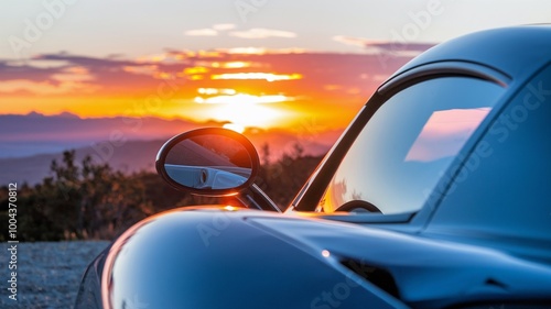 Sunset reflection in aviator sunglasses on a wooden surface