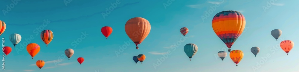 Fototapeta premium Colorful Hot Air Balloons Soaring Over a Clear Sky at Dawn