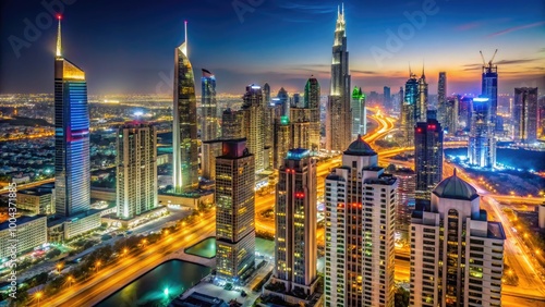 Wallpaper Mural Vibrant Nighttime City Lights of a Middle Eastern City with Skyscrapers and Illuminated Architecture Torontodigital.ca