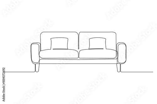 Hand-drawn sofa continuous one-line art drawing. Couch outline vector illustration.